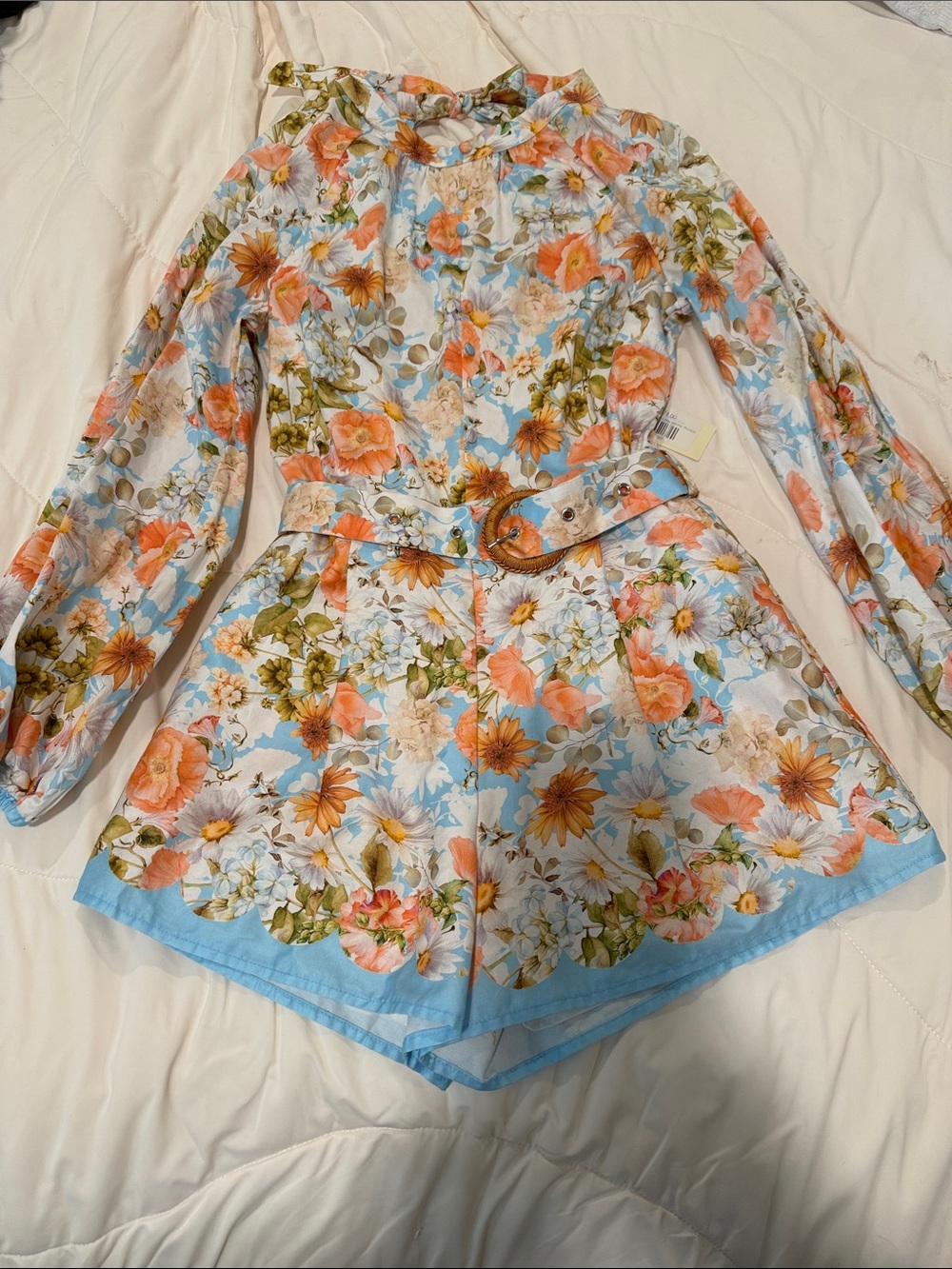 NWT $175 Marlo Floral Belted Long-Sleeve Romper size 12 like Zimmerman